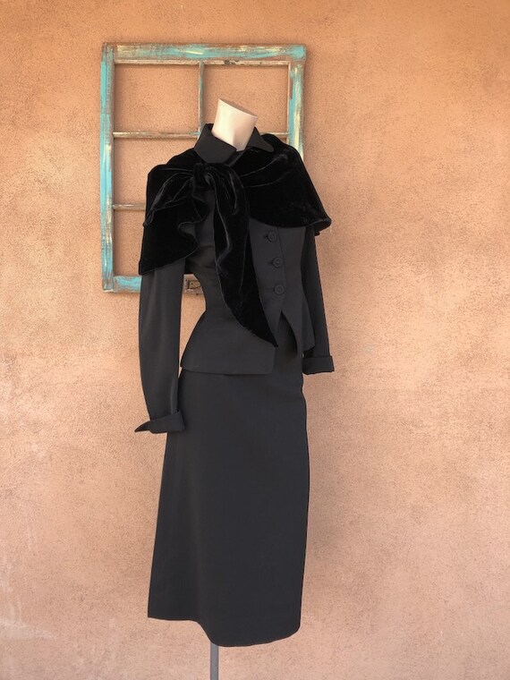 Vintage 1950s Black Wool Gabardine Suit W Velvet … - image 3