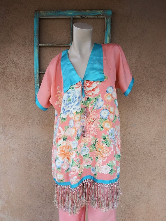 Vintage 1920s Silk Pajamas Hostess Loungewear 2 PC