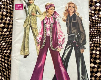 Vintage 1960s Vest + Bell Bottom Pants Pattern Simplicity 8520 B36