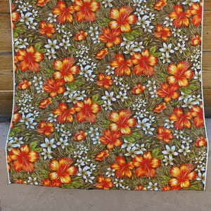 Vintage 1990s 60s Style Cotton Tropical Floral Print Fabric 1.97 YDS