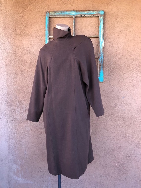 Vintage 1980s Brown Wool Bold Shoulder Dress Overs