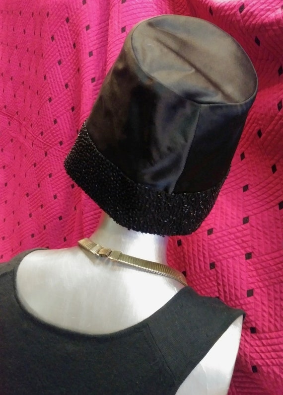 Vintage 1950s Black Satin Bucket Hat OS - image 5