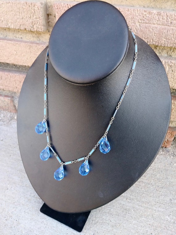 Vintage 1940s Blue Crystal Necklace Art Deco Chok… - image 2