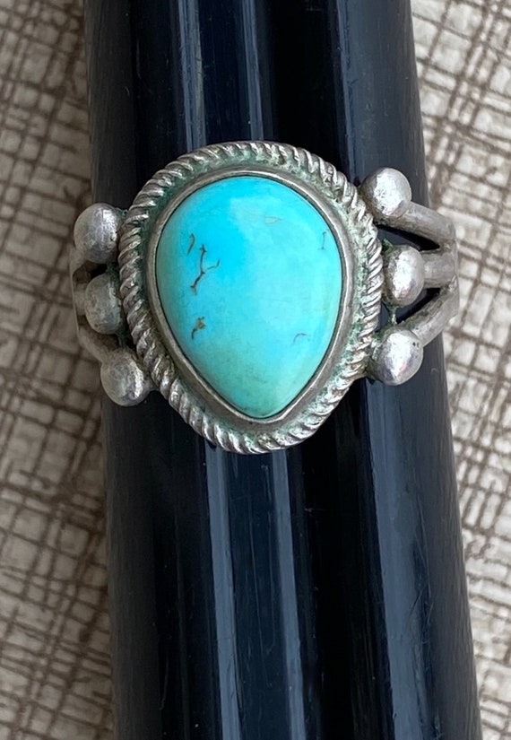 Vintage 1970s Native Turquoise Ring Sterling Silv… - image 4