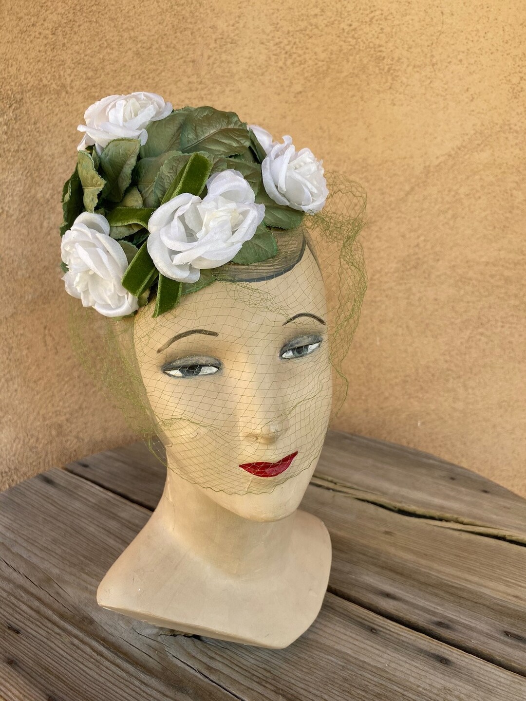 VTG 1960s Floral Hat Rose Bouquet w Veil Pixie Whimsie Style OS Vintage 1960s Floral Hat Rose Bouquet W Veil Pixie Whimsy  main image 4