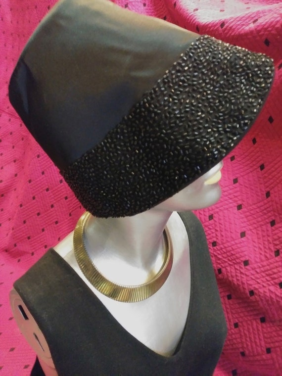 Vintage 1950s Black Satin Bucket Hat OS - image 2