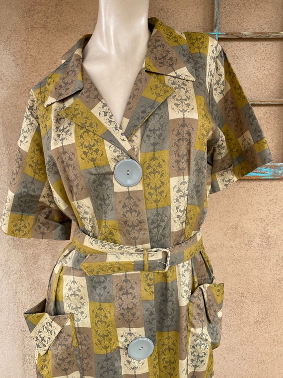 Vintage 1950s Shirtdress w Big Buttons Sz L B44 W… - image 2