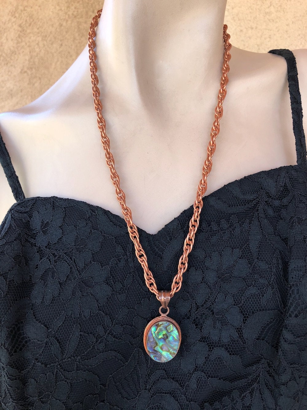 Vintage 1970s Long Abalone Copper Necklace 24 Inches | Etsy