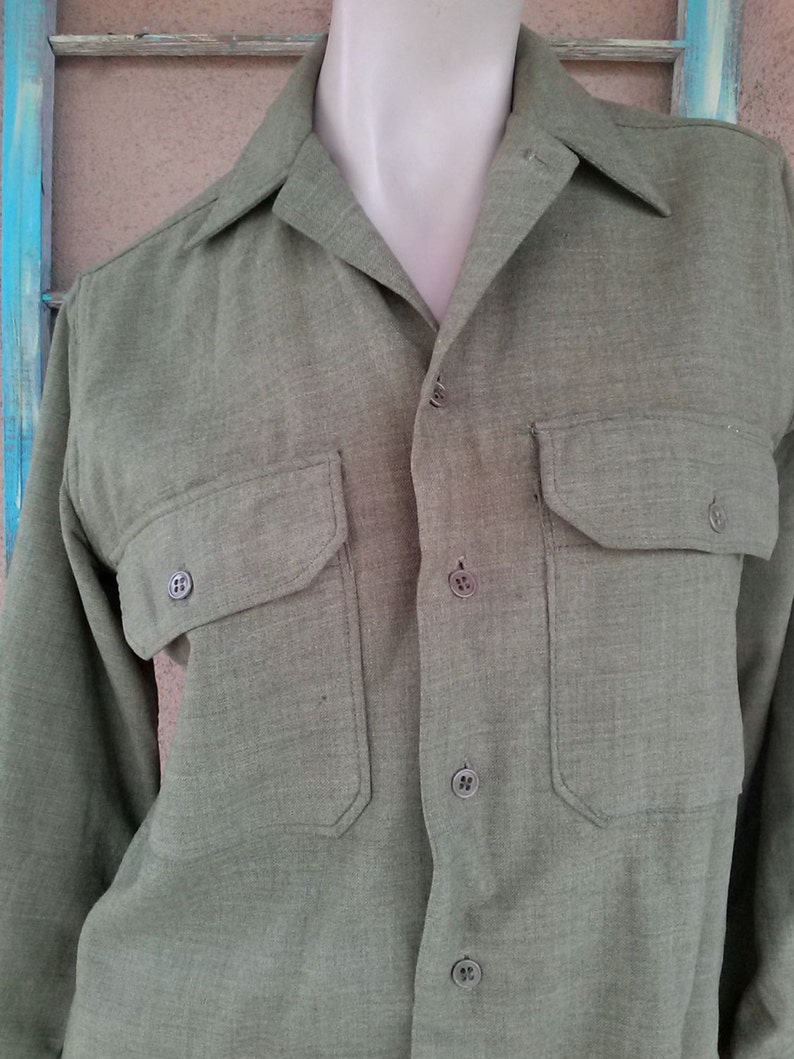 Vintage 1940s Wool Military Shirt Army Olive Drab Mens 36 | Etsy