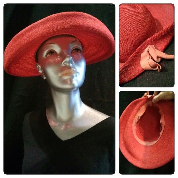 Vintage 1960s Red Straw Statement Hat - image 5