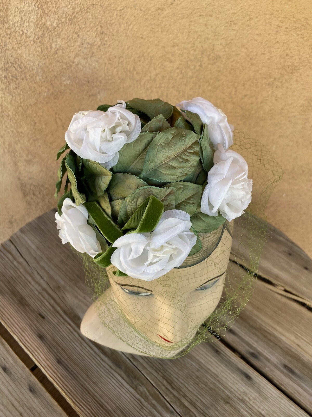 VTG 1960s Floral Hat Rose Bouquet w Veil Pixie Whimsie Style OS Vintage 1960s Floral Hat Rose Bouquet W Veil Pixie Whimsy  main image 3