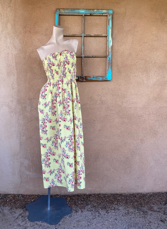 Vintage 1990s Strapless Rayon Tube Dress Maxi Leng