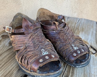 Vintage 1980s Brown Leather Sandals Huaraches Mens US11