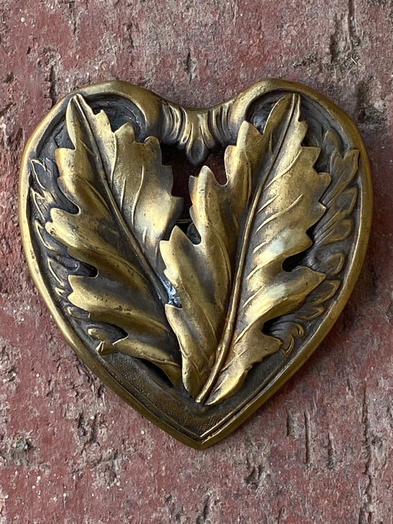 Vintage 1940s Brass Heart Brooch Victorian Revival