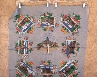 Vintage 1950s Silk Scarf Italian Souvenir Rome Italy