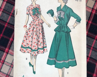 Vintage 1950s Peplum Dress Pattern Advance 5374 Sz S B29