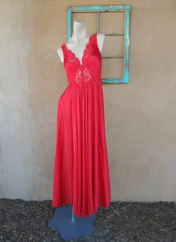 Vintage 1980s Red Olga Nightgown Style 92270 Sz L