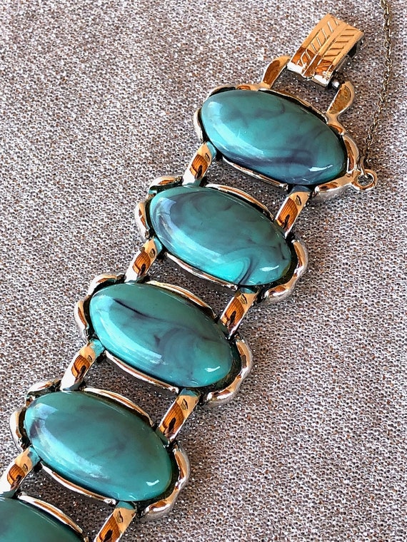 Vintage 1970s Faux Turquoise Bracelet Earrings 2 … - image 5