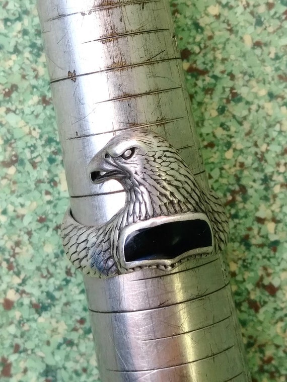 Vintage 1990s Mens Eagle Ring Sterling Silver Sz … - image 5