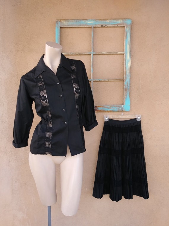 Vintage 1950s Black Patio Dress LBD Fiesta Set XS