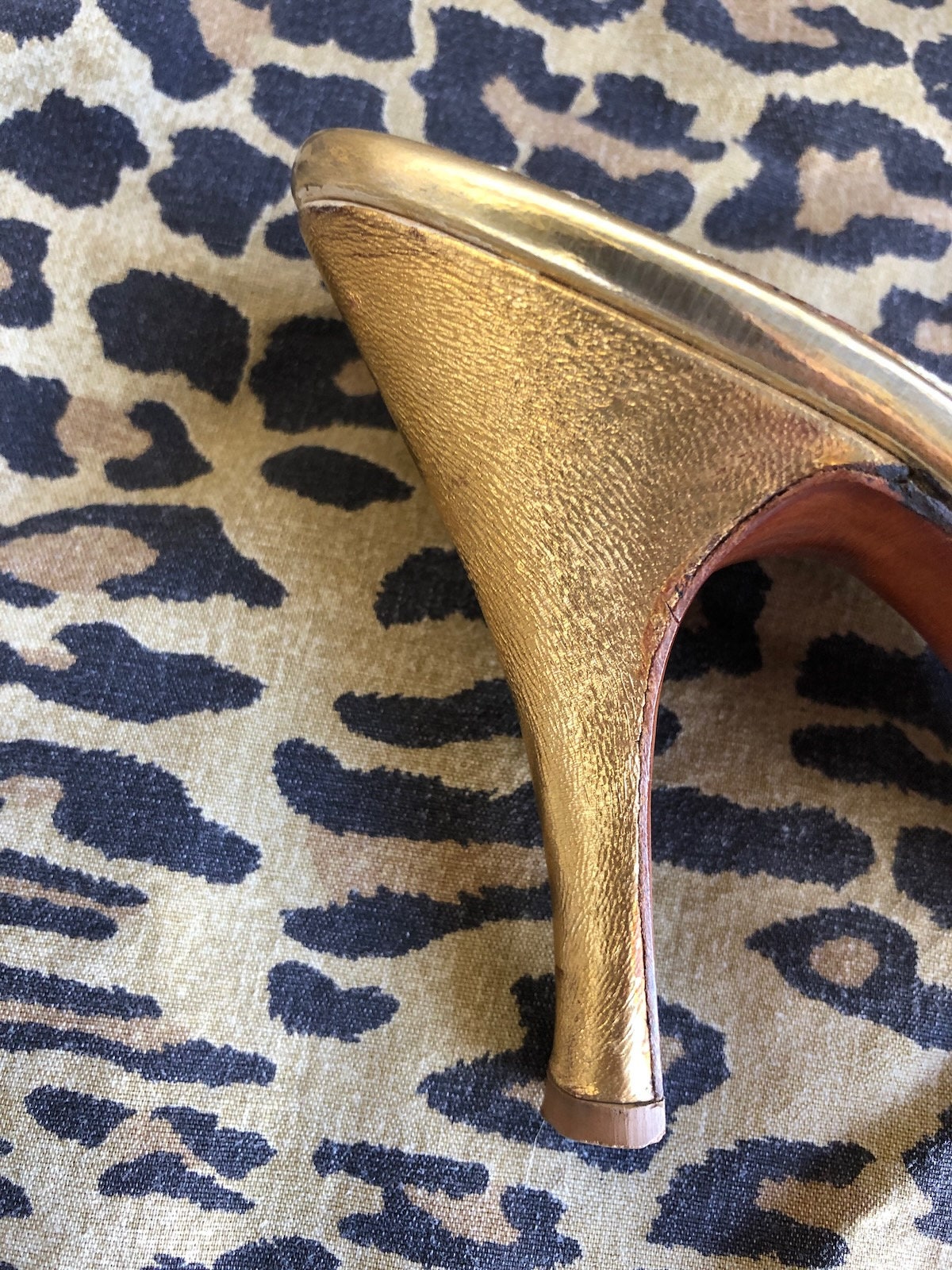 Springolator Mules Vintage 1950s Rhinestone Studded Gold Springolators High Heel Mules US ...
