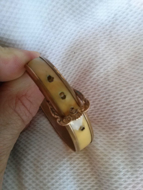 Vintage Victorian Buckle Bracelet Brass Celluloid… - image 3