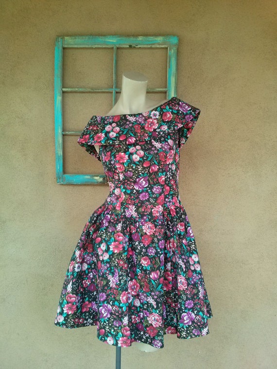 Vintage 1980s Floral Party Dress Sundress Sz L B36