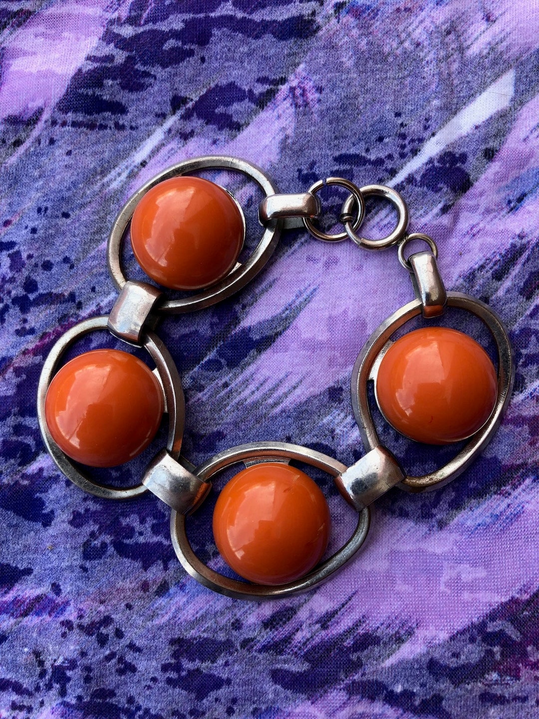 VTG 1950s Mod Orange Charm Bracelet 8 Inches Etsy