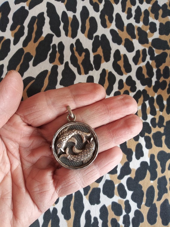 Vintage 1940s Silver Fish Pendant Pisces Zodiac - image 3