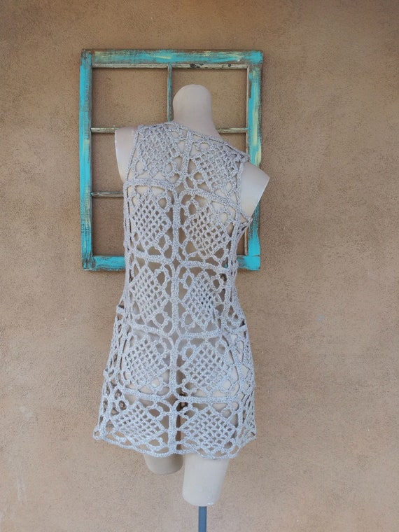 Vintage 1970s Crochet Granny Square Mini Dress Sz… - image 8