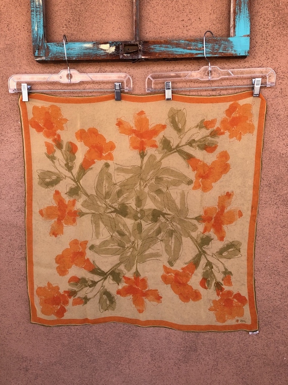 Vintage 1960s Vera Silk Chiffon Scarf Orange Iris - image 1