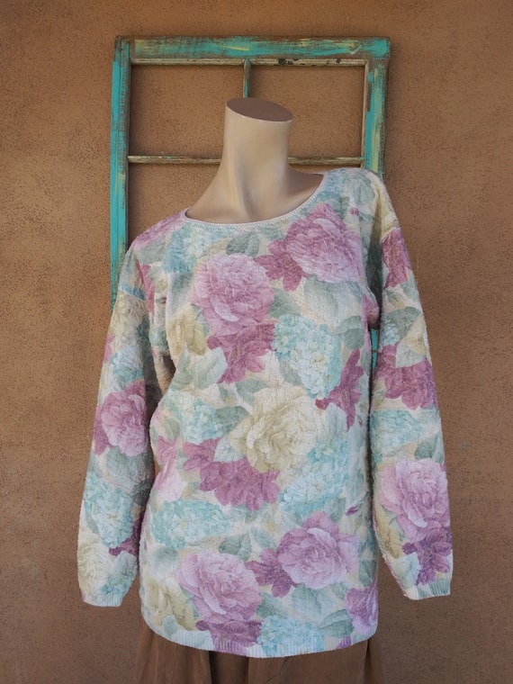 Vintage 1990s Oversized Cotton Floral Sweater OS