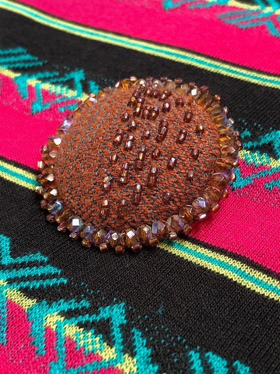 Vintage 1980s 1990s Rust Beaded Wool Hat Pin Broo… - image 2