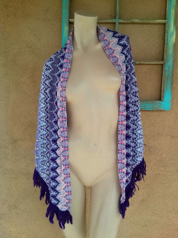 Vintage 1960s Shawl Wrap Purple Fish Scale OS - image 5