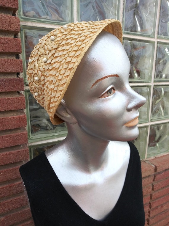 Vintage 1950s Straw Hat Juliette Caplet Style - image 2