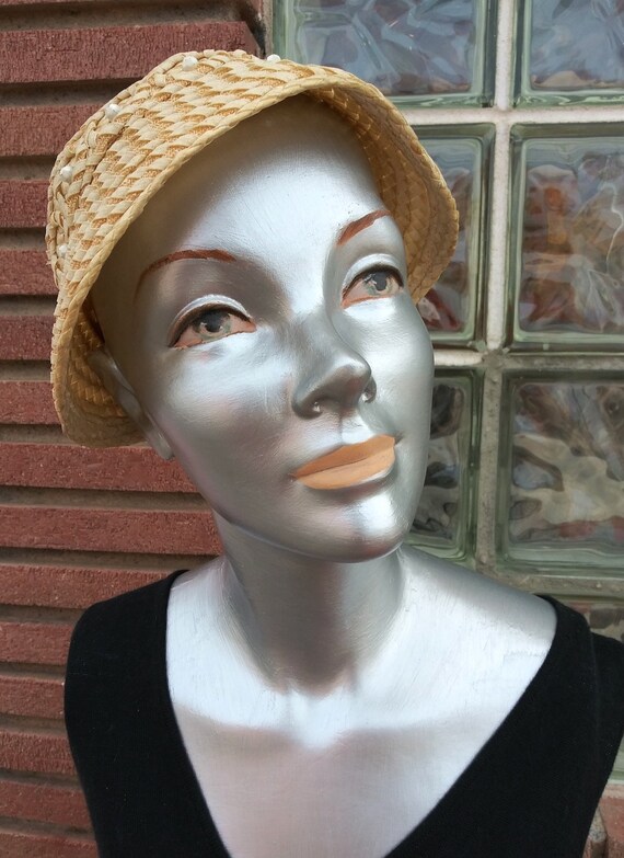 Vintage 1950s Straw Hat Juliette Caplet Style - image 3