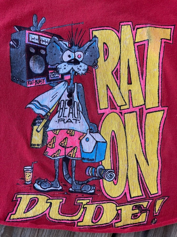 Vintage 1980s Surf Rat Cropped T Shirt Boys L Wom… - image 5
