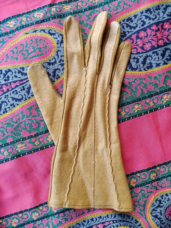 Vintage 1940s Brown Leather Driving Gloves Sz S 6… - image 3