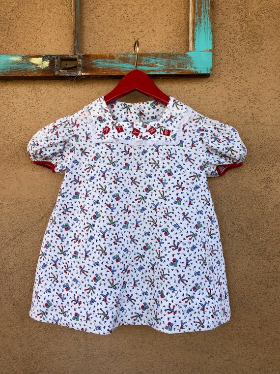 Vintage 1950s Novelty Print Girls Dress Sz 2T 3T