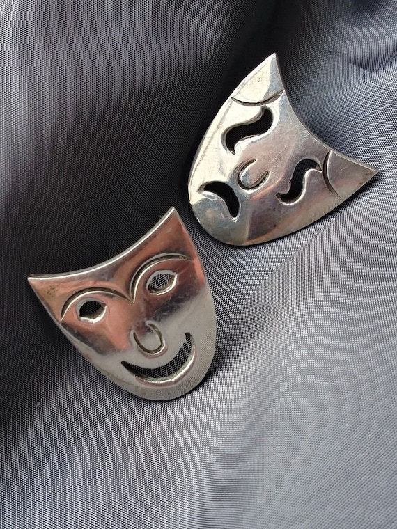 Vintage 1980s Silver Tragedy Comedy Earrings Pierc