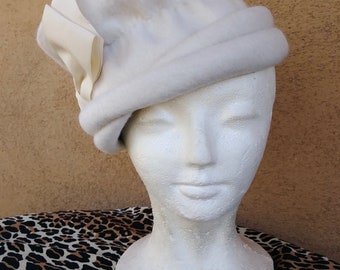 Vintage 1950s Hat Sculptural Toque White Wool Topper - Etsy