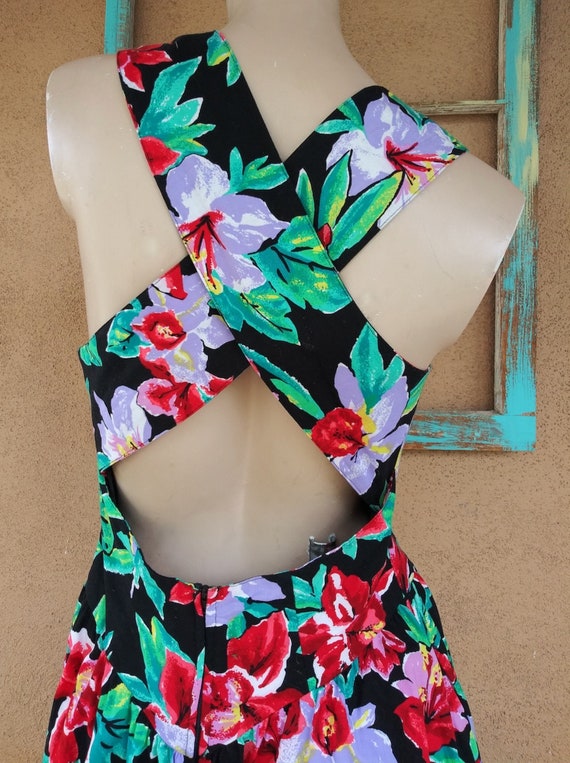 Vintage 1980s Hawaiian Floral Dress Criss Cross S… - image 6