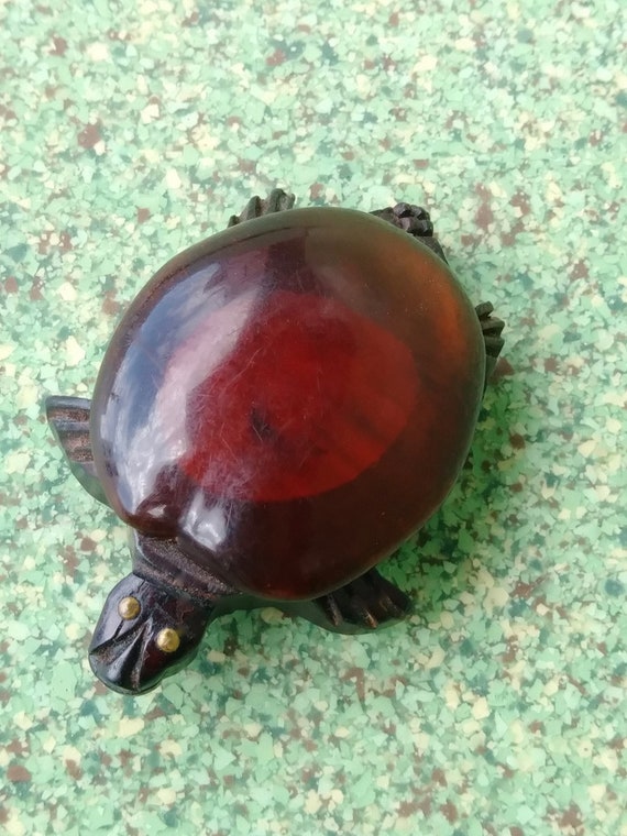 Vintage 1940s Turtle Dress Clip Lucite and Wood