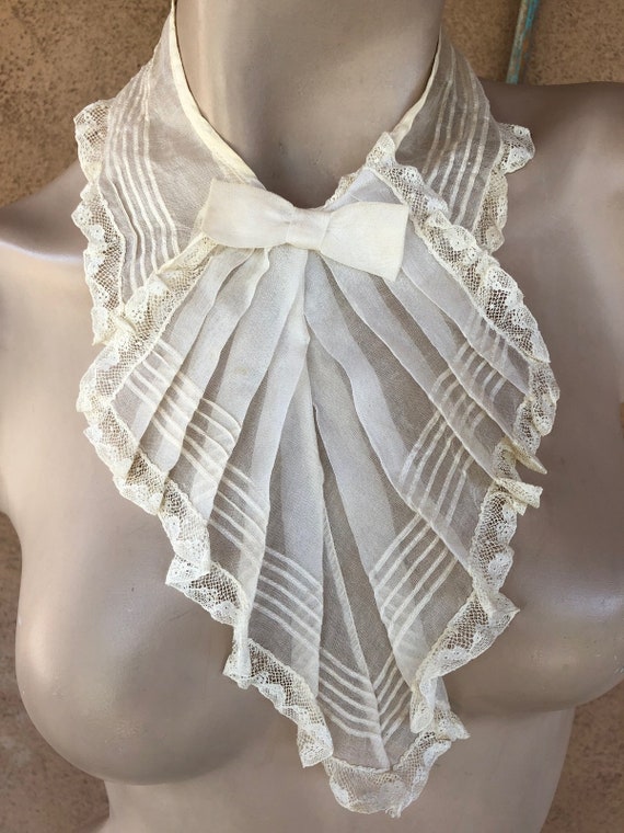 Vintage 1910s Silk Organza Jabot Collar Dickie De… - image 3