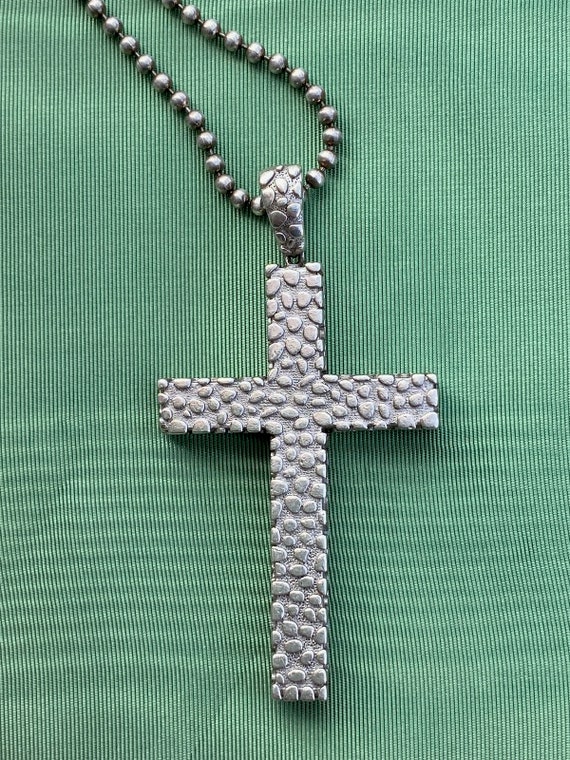 Vintage 1990s Silver Cross Necklace 30 Inches - image 3