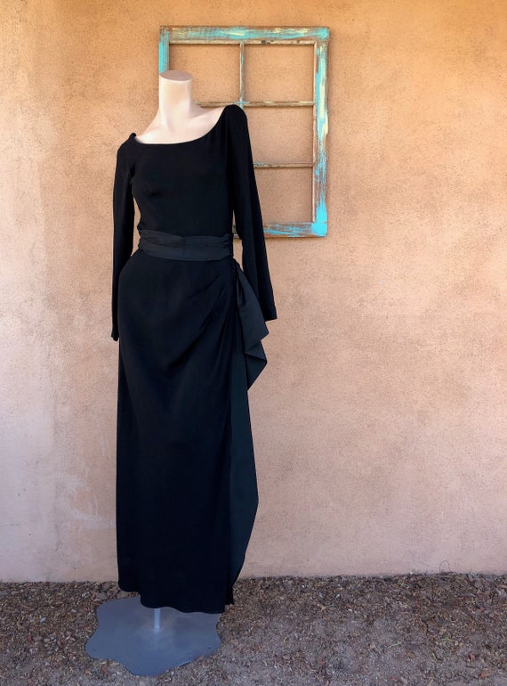 Vintage 1940s Black Crepe Formal Gown with Swag W2