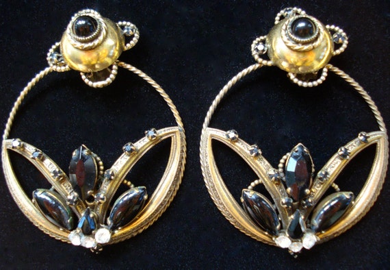 Vintage 1980s Hoop Earrings Clip on 80s Statement