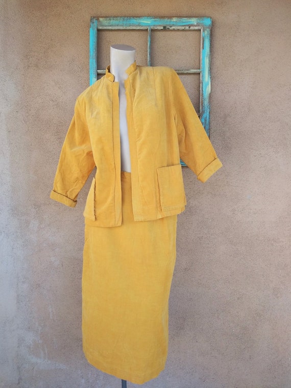 Vintage 1960s Gold Corduroy Dress Suit Sz S W24.5