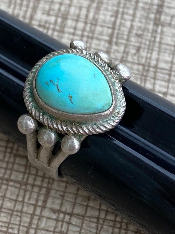 Vintage 1970s Native Turquoise Ring Sterling Silv… - image 3