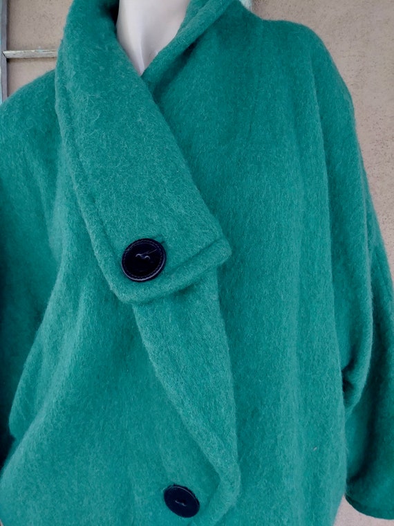 Vintage 1980s Wool Blanket Coat Emerald Green Sz … - image 2
